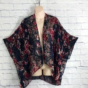 🔵BOGO FREE🔵 Roffe Floral Kimono Cardigan Velvet on Semi Sheer Sz L